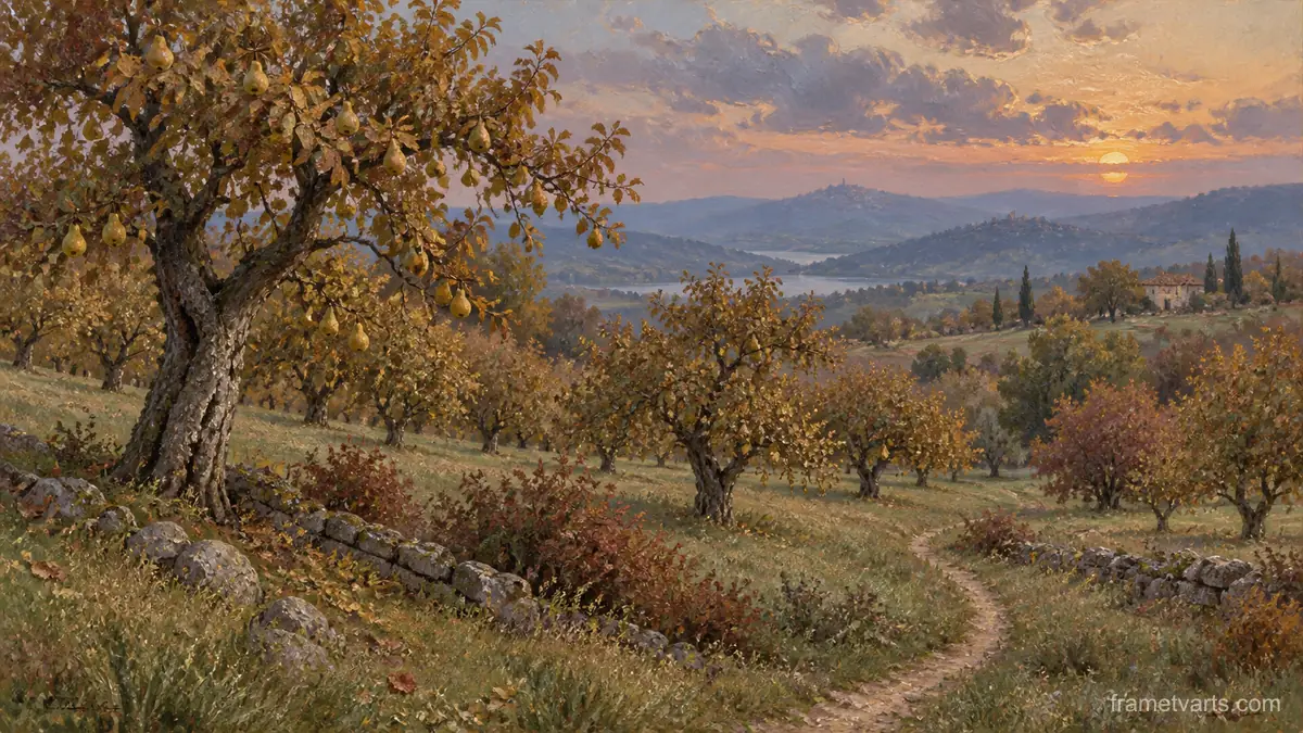 Autumn Orchard at Dusk – impressionist oil Frame TV art