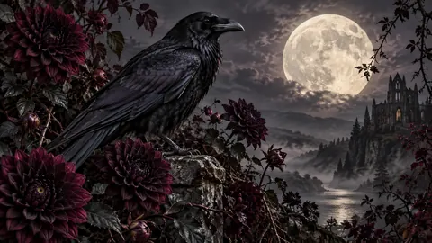 Moonlit Raven Garden – gothic botanical Frame TV art