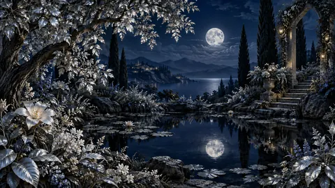 Fantasy Frame TV art – Moon Garden, magical realist painting