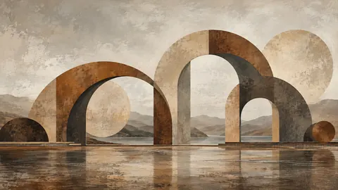 Interlocking offset arches and circles – earth-tone textured abstraction Frame TV art