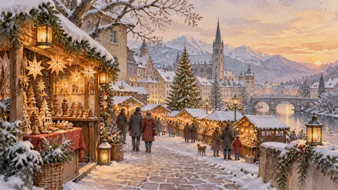 Snowy Christmas market without signs – elegant watercolor Frame TV art