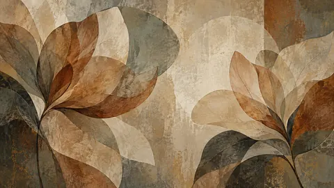 Overlapping translucent petal shapes – earth-tone textured abstraction Frame TV art