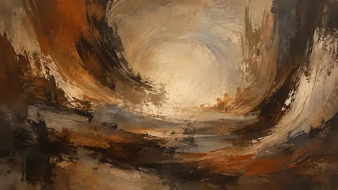 Large gestural brushstrokes around a quiet center – earth-tone textured abstraction Frame TV art