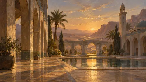 Desert prayer courtyard without people or lettering – atmospheric tonal painting Frame TV art