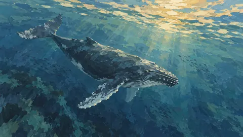 Humpback whale beneath a luminous sea surface – naturalist gouache Frame TV art