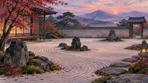 Quiet zen rock garden with carefully raked sand – subtle watercolor Frame TV art