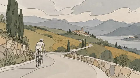 Cyclist on a winding country road – minimal continuous-line illustration Frame TV art