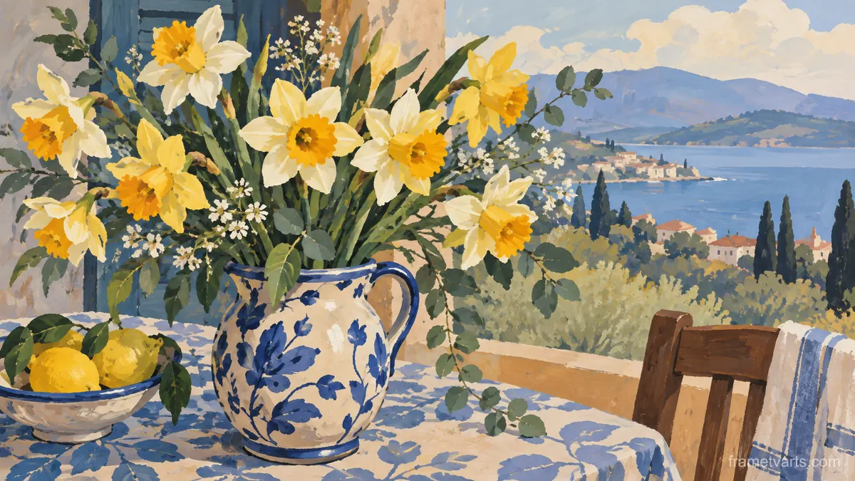 Birth-flower-inspired bouquet of daffodils – decorative gouache keepsake composition Samsung Frame TV art, 4K