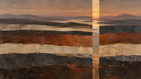 Horizontal bands interrupted by a vertical slit – earth-tone textured abstraction Frame TV art