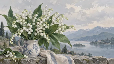 Birth-flower-inspired bouquet of lilies of the valley – decorative gouache keepsake composition Frame TV art