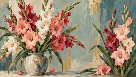 Birth-flower-inspired bouquet of gladiolus – decorative gouache keepsake composition Frame TV art