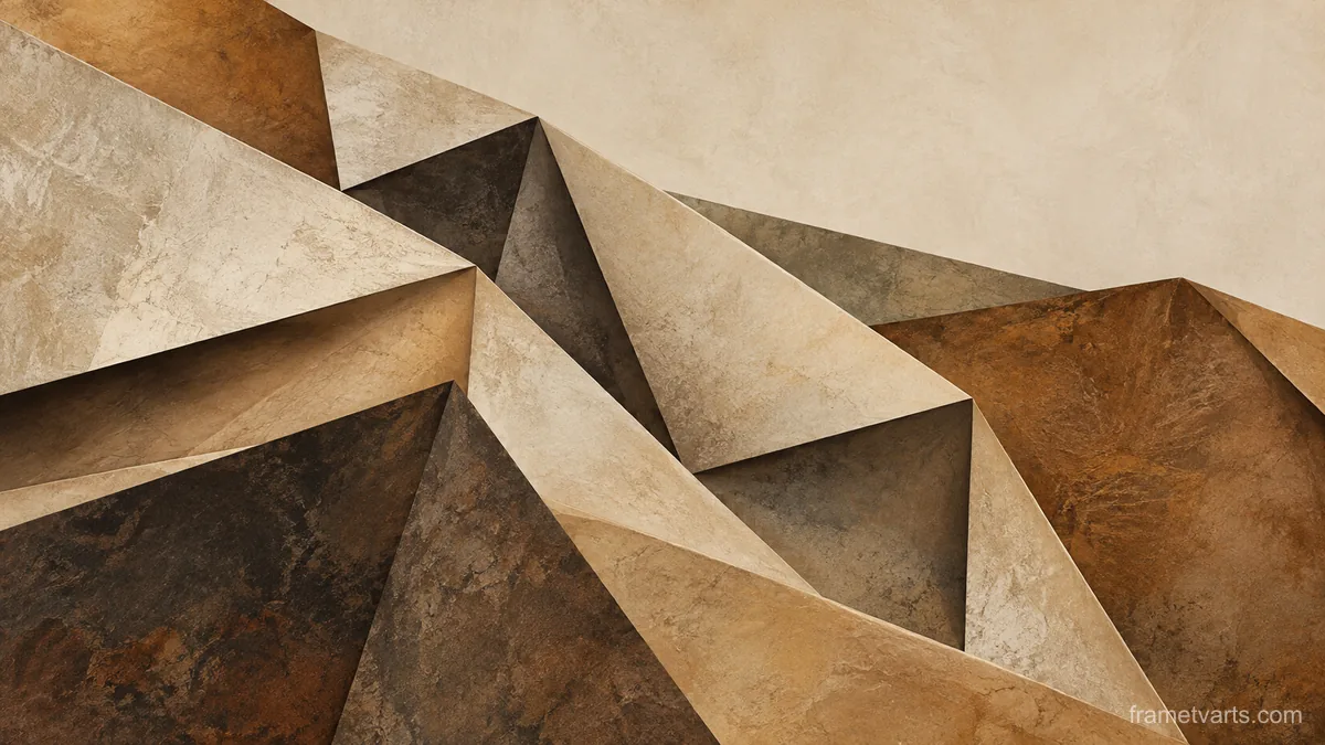 Sculptural folded planes viewed from above – earth-tone textured abstraction Samsung Frame TV art, 4K