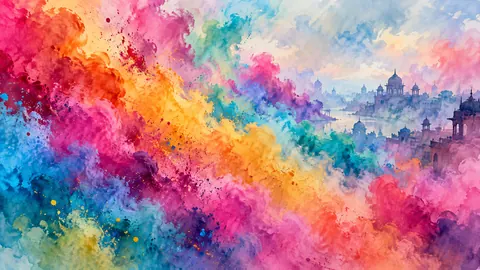 Holi abstract clouds of celebratory colored powder – elegant watercolor Frame TV art
