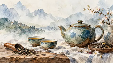 Teapot and loose tea leaves – watercolor still life Frame TV art