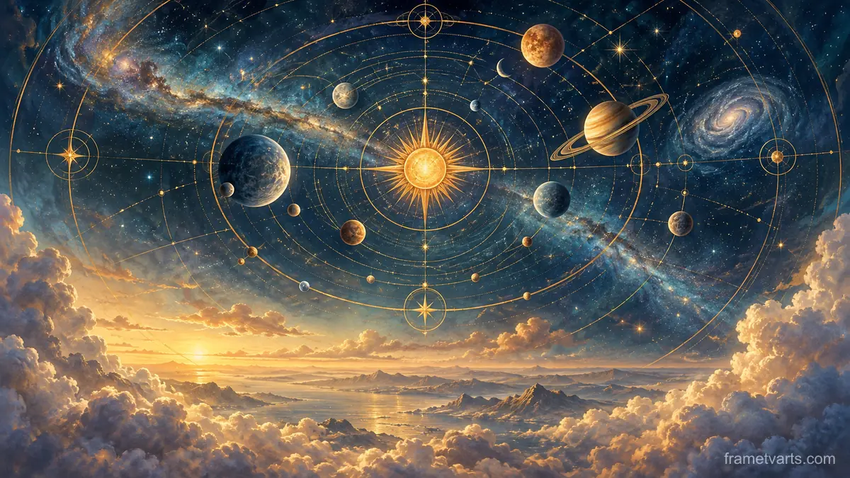 Imaginary celestial map without labels – luminous digital painting Samsung Frame TV art, 4K