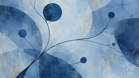 Minimal branching lines with small solid forms – cool blue lyrical abstraction Frame TV art