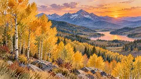 Aspen grove in autumn sunlight – loose watercolor Frame TV art