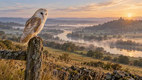 Barn owl on a weathered fence post – fine-art wildlife photography Frame TV art