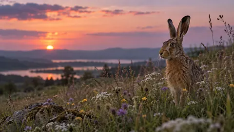 Hare among flowering meadow grasses – fine-art wildlife photography Frame TV art