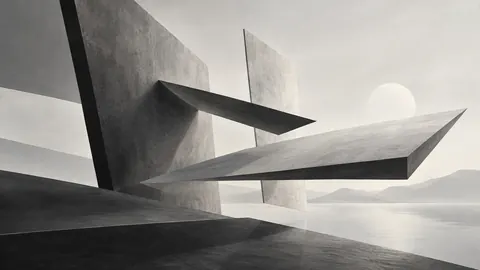 Floating angular planes with spatial tension – monochrome minimalist abstraction Frame TV art