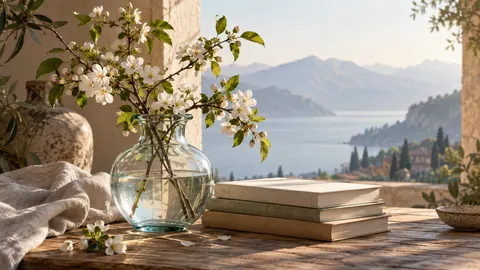 Glass vase beside stacked unmarked books – fine-art still-life photography Frame TV art