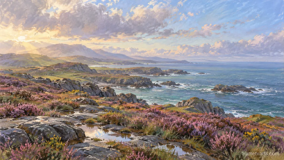 Wild coastal heath after rain – soft pastel drawing Samsung Frame TV art, 4K
