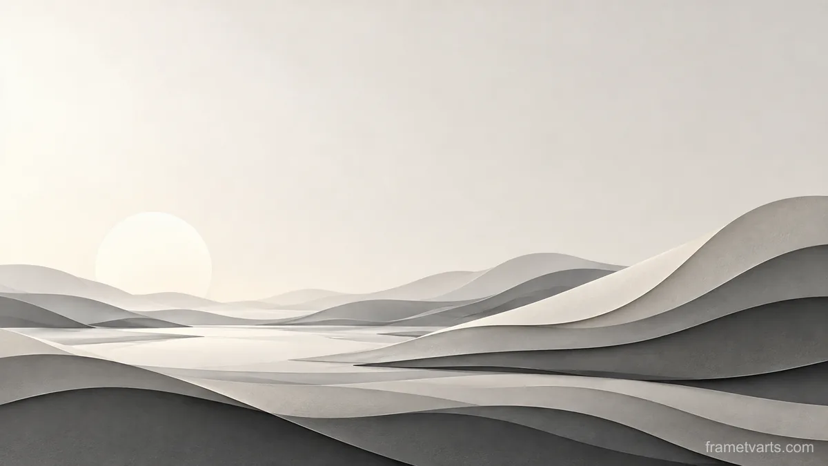 Layered paperlike curves with subtle depth – monochrome minimalist abstraction Samsung Frame TV art, 4K