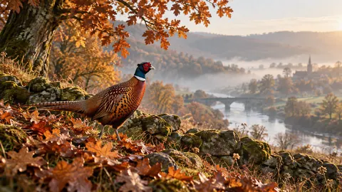 Pheasant among copper leaves – fine-art wildlife photography Frame TV art