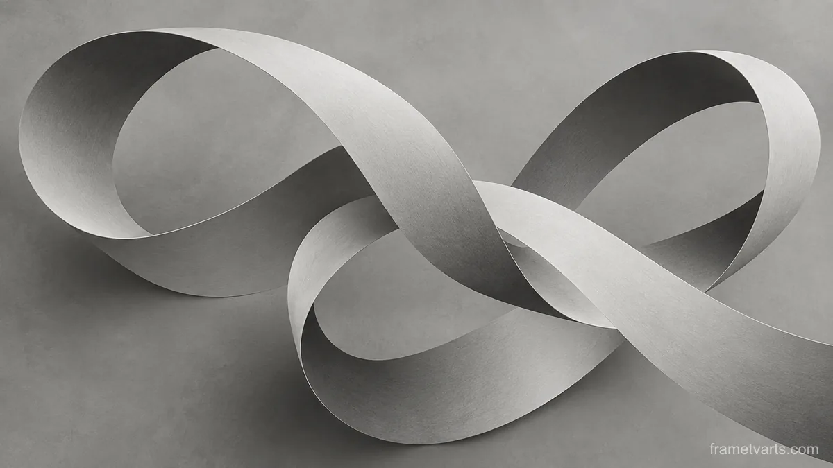 Ribbonlike loops crossing a matte background – monochrome minimalist abstraction Samsung Frame TV art, 4K
