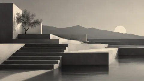 Terraced stepped forms with recessed shadows – monochrome minimalist abstraction Frame TV art