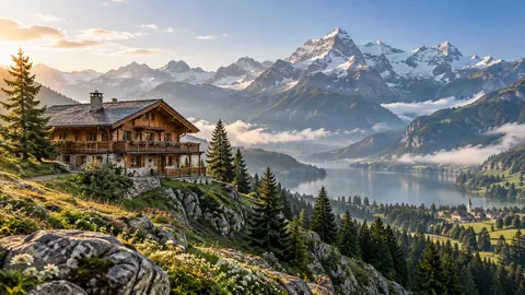 Alpine timber chalet beneath mountain peaks – fine-art architectural photography Frame TV art
