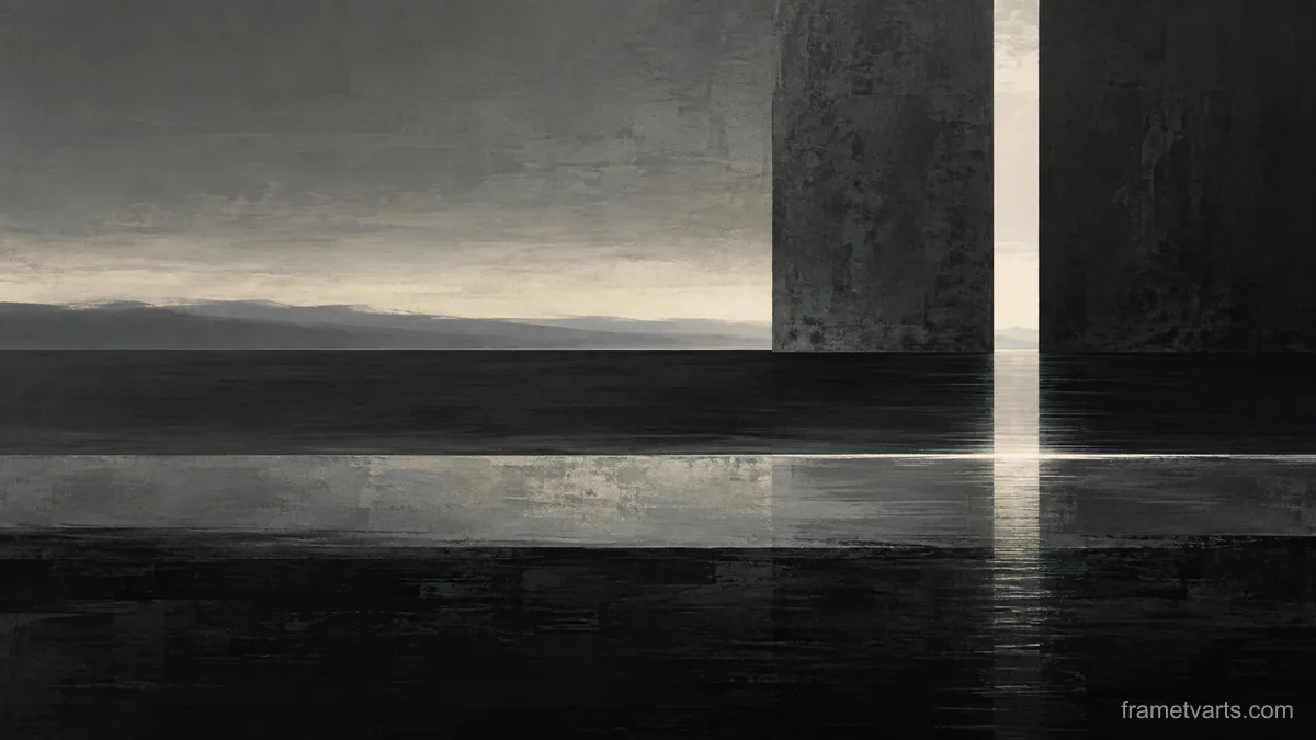 Horizontal bands interrupted by a vertical slit – monochrome minimalist abstraction Samsung Frame TV art, 4K