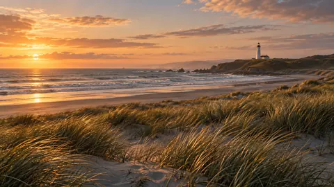 Dune grass and a distant lighthouse – fine-art photography Frame TV art