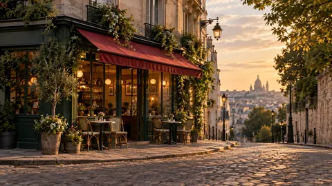 Quiet Paris-inspired corner cafe without lettering – fine-art architectural photography Frame TV art
