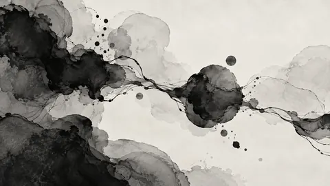 Freeform ink pools connected by fine trails – monochrome minimalist abstraction Frame TV art