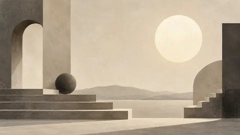 Sunlike disk above abstract architectural steps – monochrome minimalist abstraction Frame TV art