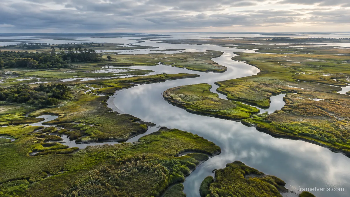Salt marsh channels seen from above – fine-art photography Samsung Frame TV art, 4K