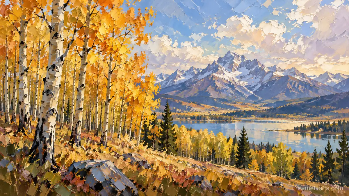 Aspen grove in autumn sunlight – expressive palette-knife painting Samsung Frame TV art, 4K