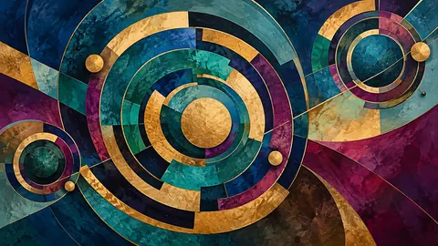 Concentric irregular rings with broken contours – jewel-tone geometric modernism Frame TV art