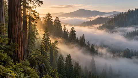 Fog rolling through redwood forest – fine-art natural photography Frame TV art