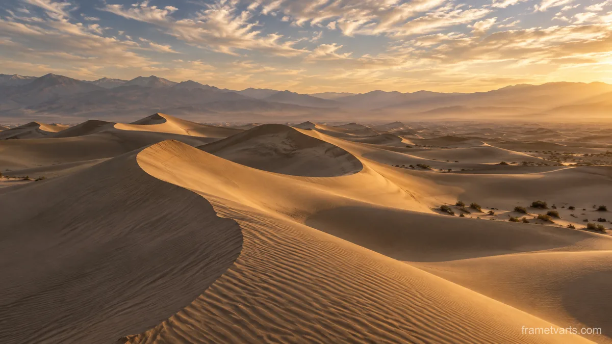 Wind-sculpted sand dunes under high clouds – fine-art natural photography Samsung Frame TV art, 4K