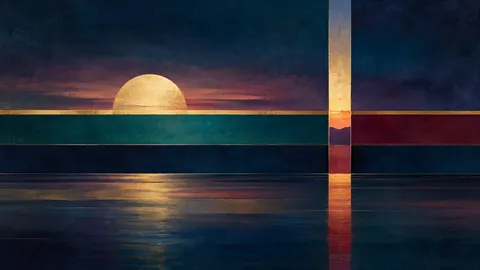 Horizontal bands interrupted by a vertical slit – jewel-tone geometric modernism Frame TV art