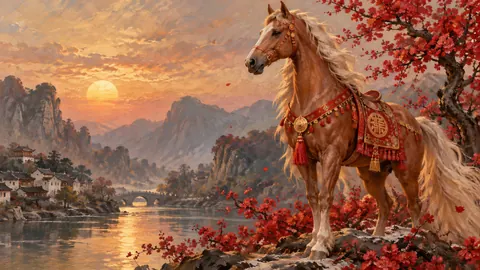 Lunar New Year decorative original zodiac horse – traditional oil painting Frame TV art