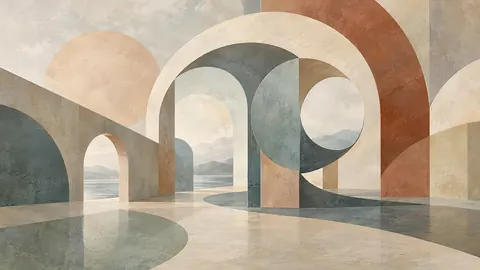 Interlocking offset arches and circles – muted pastel organic abstraction Frame TV art