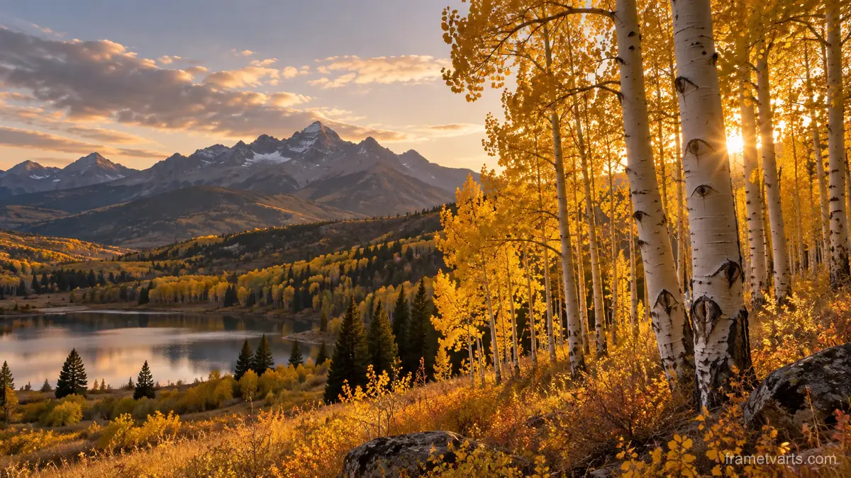 Aspen grove in autumn sunlight – fine-art natural photography Samsung Frame TV art, 4K