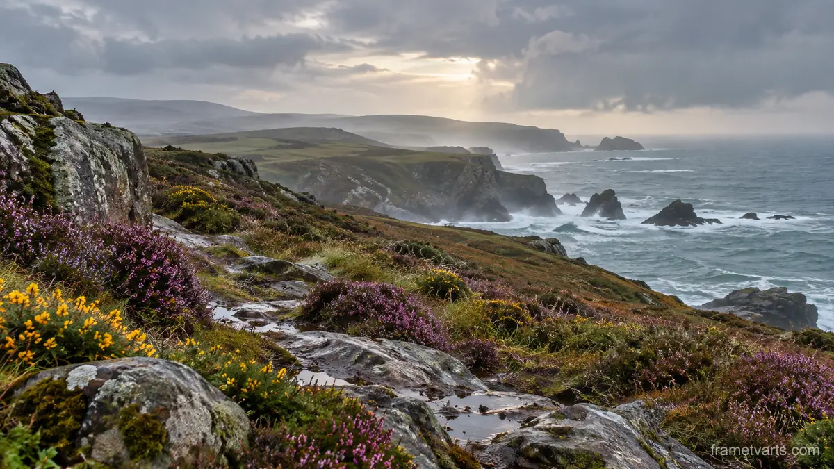 Wild coastal heath after rain – fine-art natural photography Samsung Frame TV art, 4K