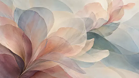 Overlapping translucent petal shapes – muted pastel organic abstraction Frame TV art