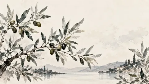 Olive branches and silver foliage – minimal ink and wash Frame TV art