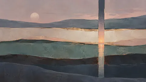 Horizontal bands interrupted by a vertical slit – muted pastel organic abstraction Frame TV art