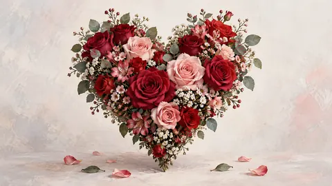Valentine heart-shaped floral arrangement – minimal celebratory illustration Frame TV art